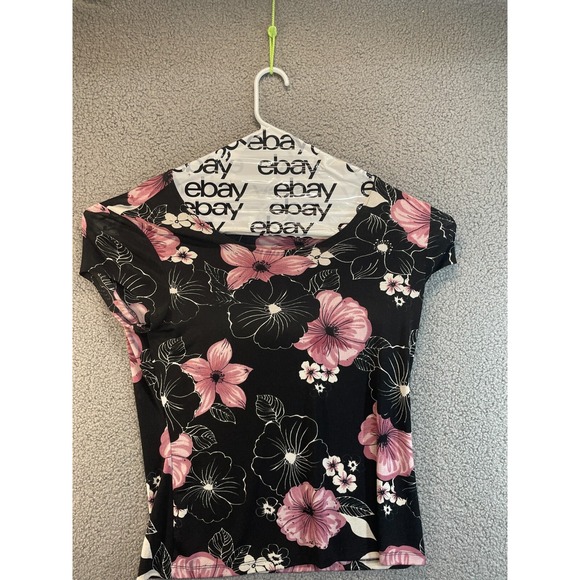 Susan Lawrence Tops - Susan Lawrence Womens Short Sleeve Black  Floral‎ Top Size L